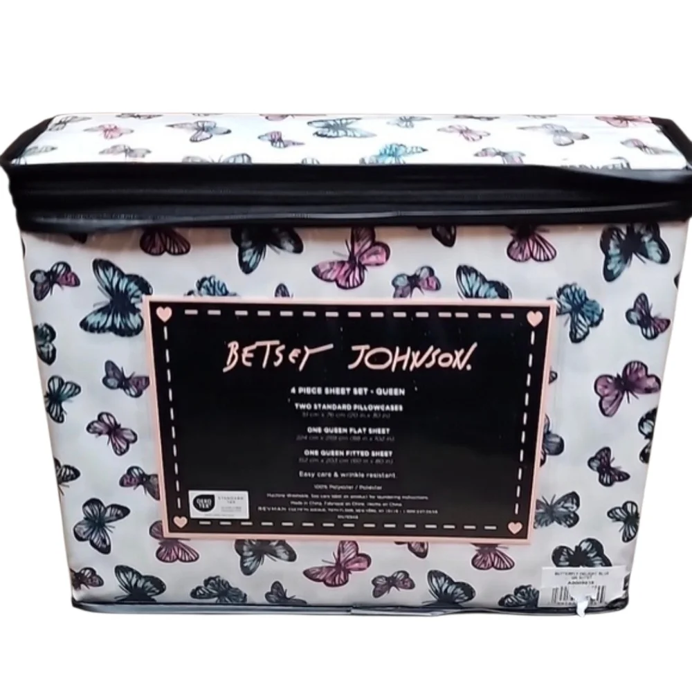 Betsey Johnson Butterfly Delight Blue Queen 4 Piece Super Soft Sheet Set New